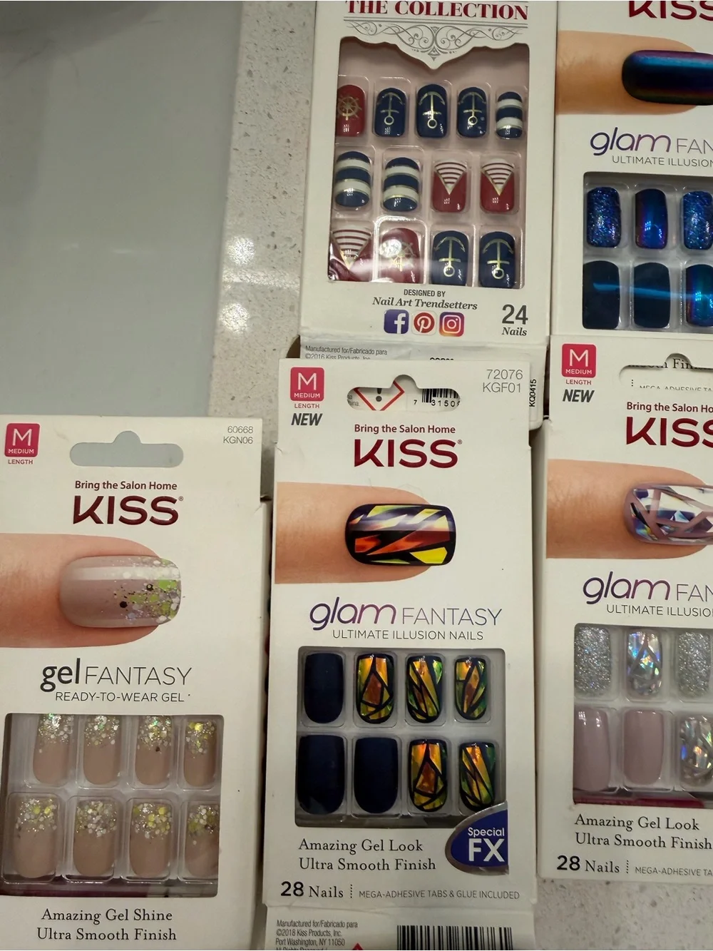 KISS Press-On Nail Sets in Blue, Purple, Silver, Pink & Black
